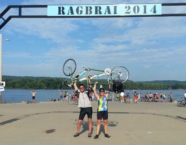 Finishing Ragbrai on a Rodriguez Custom Tandem Bike