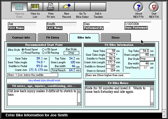 Entering the existing bike numbers into the NEXT-FIT System