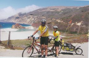 Holding the Tandem with a view out to sea behind them