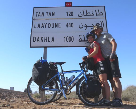 The happy couple and their bikes in the Sahara Desert